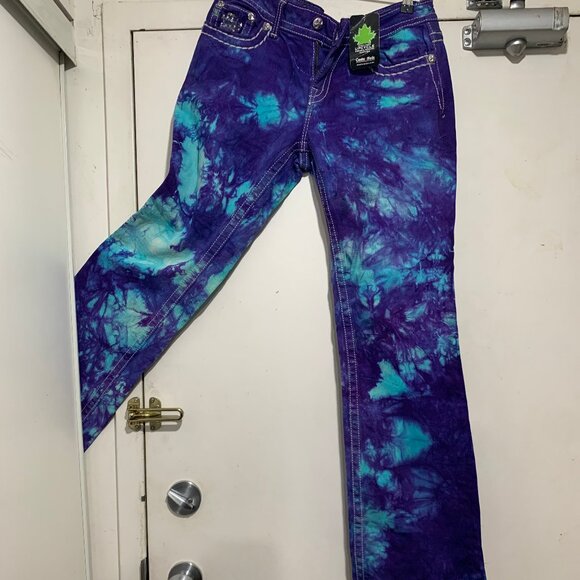 NEW COSTA NADA UPCYCLE MISS ME LOW RISE BOOT STRETCH TIE-DYE JEANS SIZE 28 - Picture 7 of 13